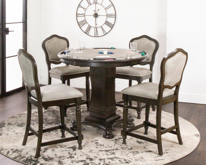 Sunset Trading Vegas 5 Piece 42" Round Counter Height Dining, Chess and Poker Table Set