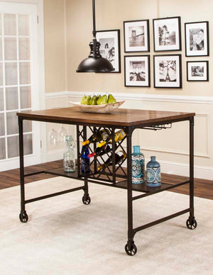 Sunset Trading Rustic Elm Industrial Pub Table | Built-In Wine Rack (discontinued)