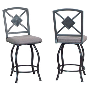 Sunset Trading Star 40" Swivel Barstool | Pub Table and Tall Kitchen Counter Stool with Back | Gray Metal | Upholstered Seats | Set of 2