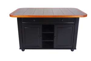 Sunset Trading Antique Black Kitchen Island | Cherry Trim and Gray Tile Top