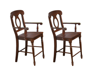 Sunset Trading Andrews Napoleon Barstool with Arms | Chestnut | Counter Height Stool | Set of 2