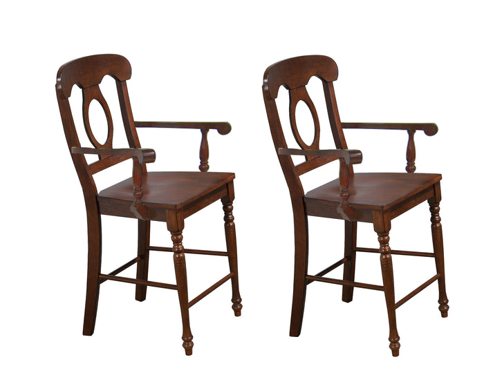Sunset Trading Andrews Napoleon Barstool with Arms | Chestnut | Counter Height Stool | Set of 2