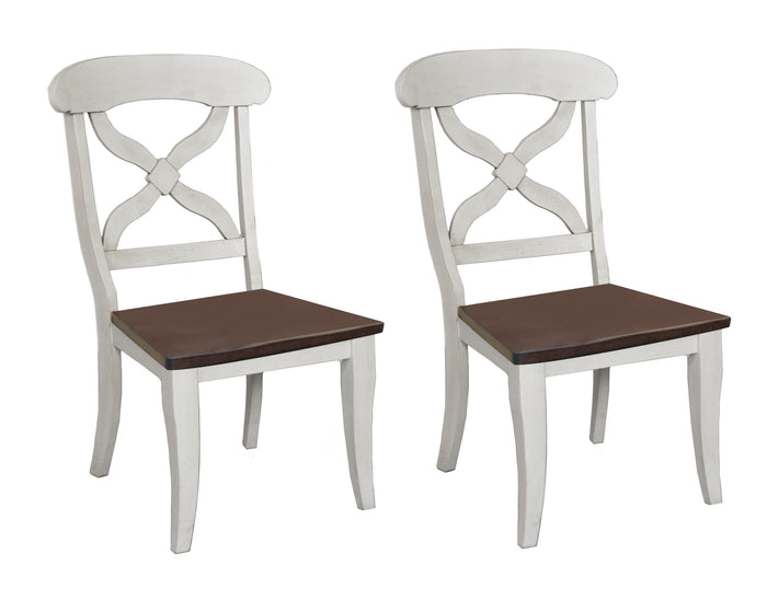 Sunset Trading Andrews Dining Chair | Antique White with Chestnut Seat | Set of 2