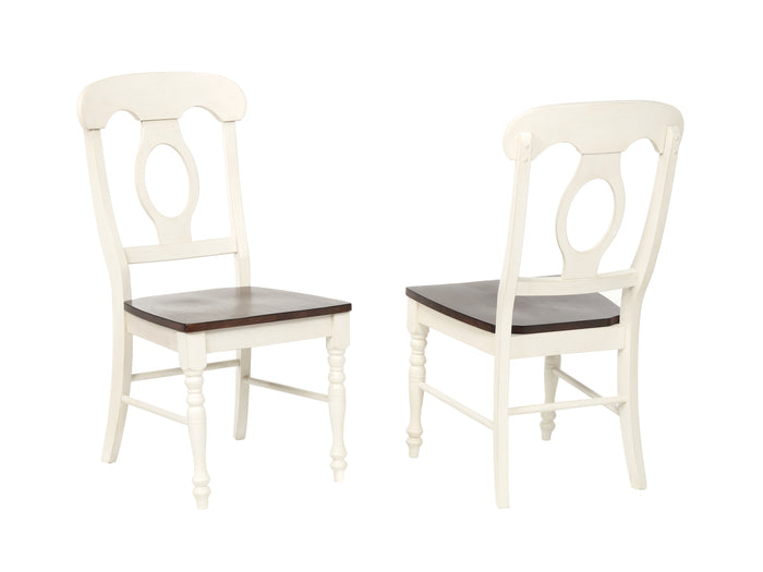 Sunset Trading Napoleon Dining Chair | Antique White and Chestnut | Set of 2