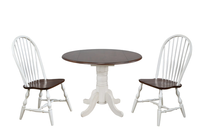Sunset Trading 3 Piece 42" Round Drop Leaf Dining Set | Chestnut with Spindleback Chairs