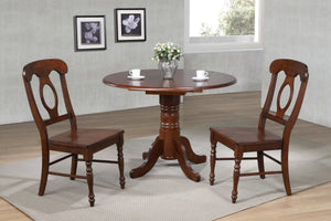 Sunset Trading 3 Piece 42" Round Drop Leaf Dining Set |  Chestnut with Napoleon Chairs