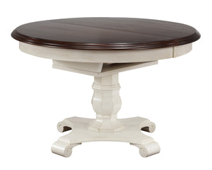 Sunset Trading Andrews Butterfly Leaf Dining Table | Antique White with Chestnut Finish Top