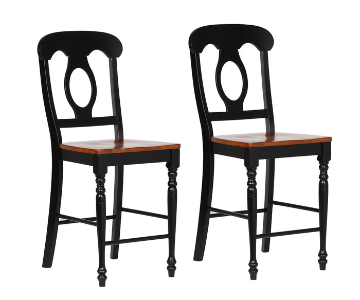 Sunset Trading Napoleon Barstool | Antique Black with Cherry Seats | Set of 2