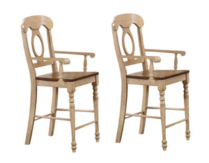 Sunset Trading Brook Napoleon Barstool with Arms | Two Tone Light Wood | Counter Height Stool | Set of 2