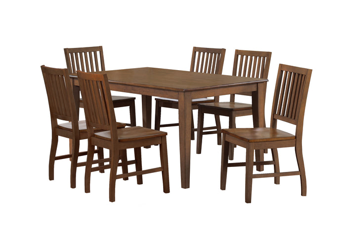Sunset Trading Simply Brook Rectangular Table Dining Set | 6 Chairs| Amish Brown