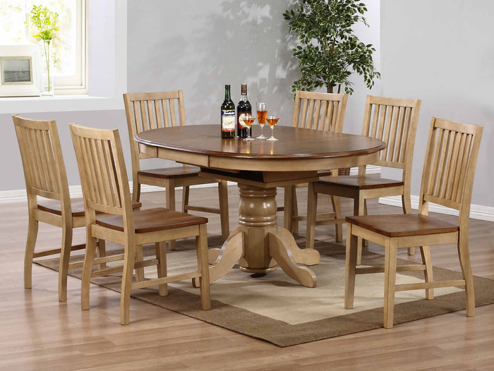 Sunset Trading 7 Piece Brook Round or Oval Butterfly Leaf Dining Set | Slat Back Chairs