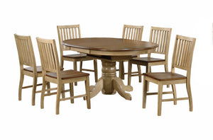 Sunset Trading 7 Piece Brook Round or Oval Butterfly Leaf Dining Set | Slat Back Chairs