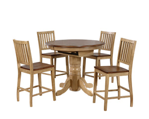 Sunset Trading 5 Piece Brook Round or Oval Butterfly Leaf Pub Table Set | Slat Back Stools