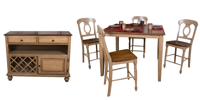 Sunset Trading 6 Piece Brook 48" Square Pub Set with Napoleon Stools and Server
