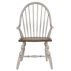Sunset Trading Country Grove Windsor Dining Chair with Arms| Distressed Gray and Brown Wood