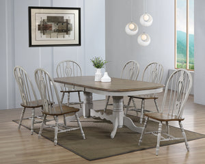 Sunset Trading Country Grove 7 Piece Double Pedestal Extendable Dining Table Set | Distressed Gray and Brown Wood