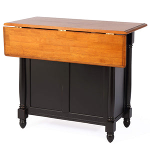Sunset Trading Antique Black with Cherry Drop Leaf Kitchen Island with 2 Swivel Stools | Breakfast Bar | Drawers | Storage