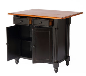 Sunset Trading Antique Black and Cherry Kitchen Island with Cherry Drop Leaf Top