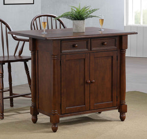 Sunset Trading Andrews Drop Leaf Kitchen Island | Chestnut Brown | Drawers and Cabinet