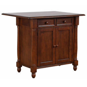 Sunset Trading Andrews Drop Leaf Kitchen Island | Chestnut Brown | Drawers and Cabinet