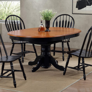 Sunset Trading Pedestal Dining Table in Antique Black Base with Cherry Butterfly Top