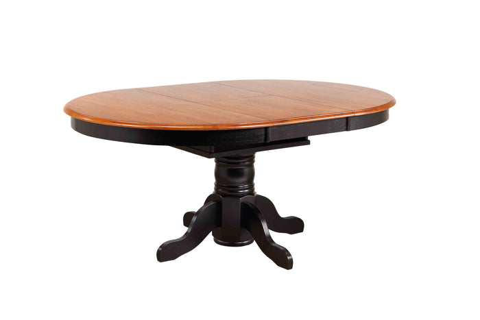 Sunset Trading Pedestal Dining Table in Antique Black Base with Cherry Butterfly Top
