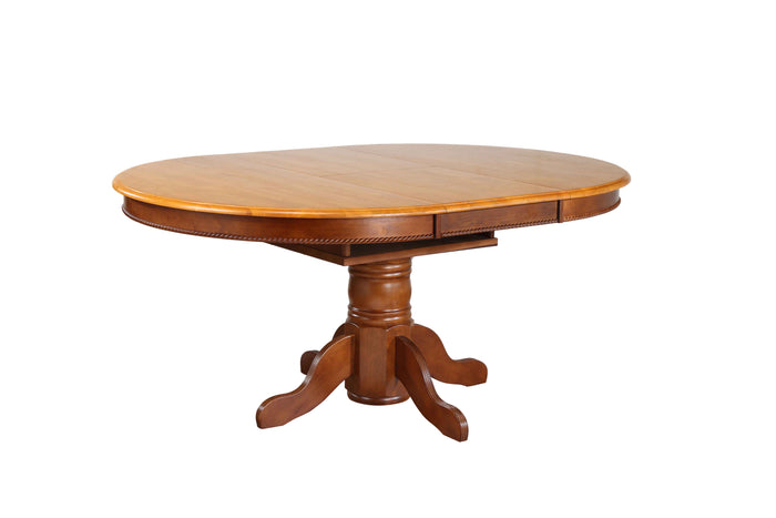 Sunset Trading Pedestal Dining Table | Nutmeg with Light Oak Butterfly Top 