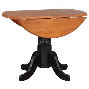 Sunset Trading Round Drop Leaf Dining Table | Antique Black with Cherry Finish Top