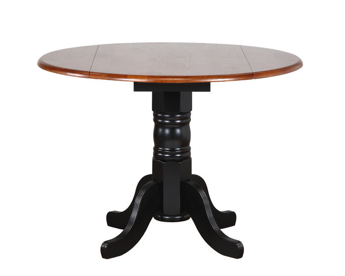 Sunset Trading Round Drop Leaf Dining Table | Antique Black with Cherry Finish Top