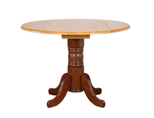 Sunset Trading Round Drop Leaf Dining Table | Nutmeg with Light Oak Finish Top
