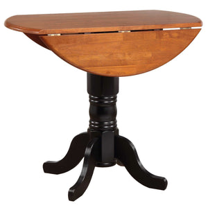 Sunset Trading Round Drop Leaf Pub Table | Antique Black with Cherry Finish Top | Café Height | Drop Leaf | Four Size