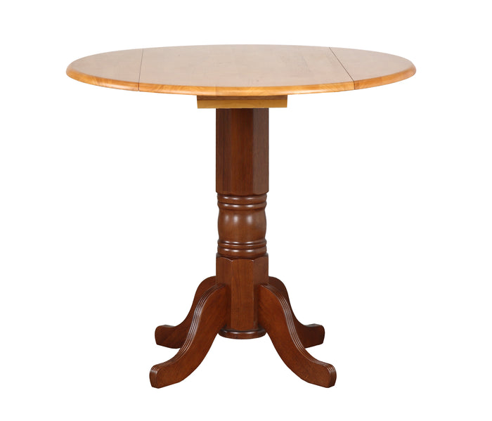 Sunset Trading Round Drop Leaf Pub Table | Nutmeg with Light Oak Finish Top | Café Height | Drop Leaf | Four Size