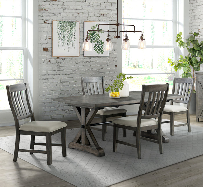 Sunset Trading Trestle 5 Piece Dining Set | 96" Rectangular Extendable Table | 4 Upholstered Side Chairs