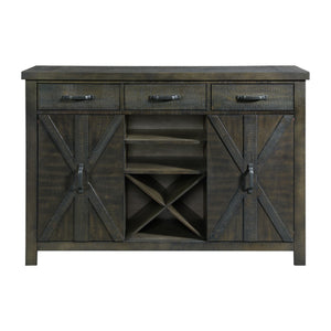 Sunset Trading Trestle Server with 20 Bottle Wine Rack | Sideboard Dining Storage Cabinet Shelves Drawers | Distressed Gray Wood
