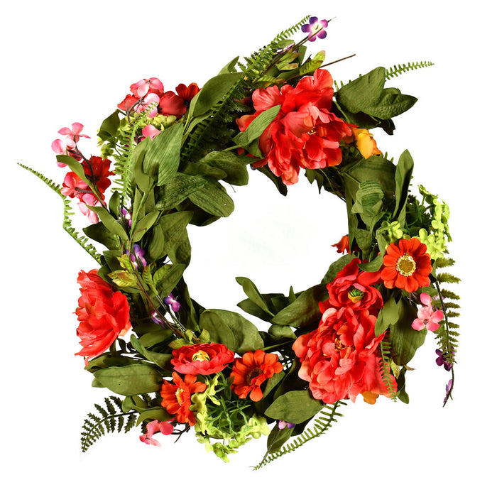 22" Coral/Orange/Green Floral Wreath