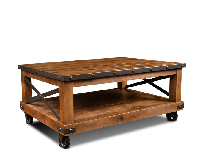 Sunset Trading Rustic City Coffee Table| Cocktail Table| Shelf| Wheels