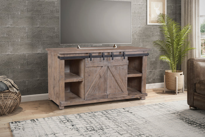Sunset Trading Stowe Barn Door Console | Media Cabinet | TV Stand | Rustic Solid Wood