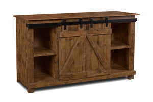 Sunset Trading Stowe Barn Door Console | Media Cabinet | TV Stand | Rustic Solid Wood