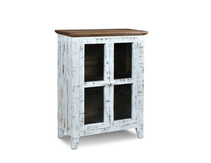 Sunset Trading Simply Rustic Distresssed White Curio Cabinet | Walnut Top
