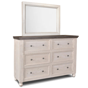 Sunset Trading Rustic French Dresser and Mirror Set | Distressed White and Brown Solid Wood