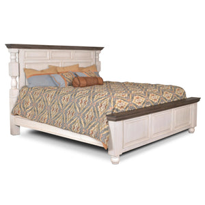 Sunset Trading Rustic French Panel Bed | Distressed White and Brown Solid Wood
