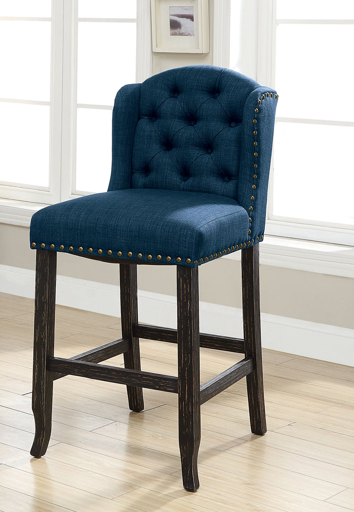 Lubbers Rustic Button Tufted Bar Chairs in Blue and Antique Black (Set of 2)