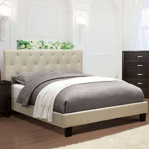 Valdimar Contemporary Tufted Fabric Cal. King Platform Bed in Ivory