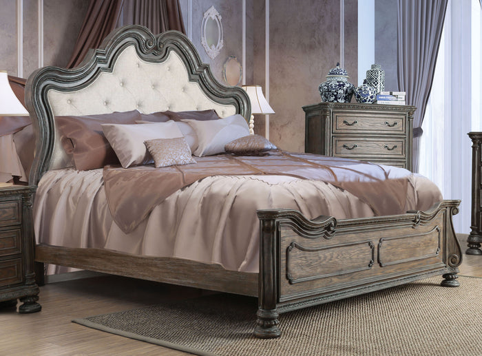 Arthurs Traditional Style Rustic Natural Tone Upholstered Eastern King Bed