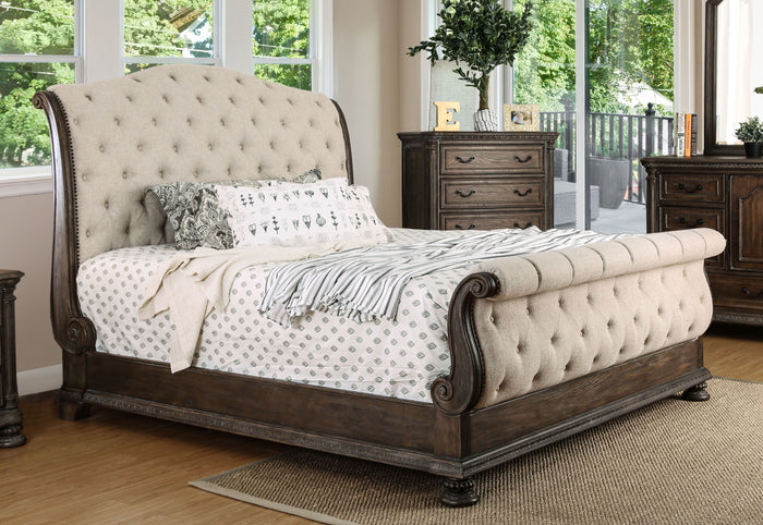Acres Traditional Style Rustic Natural Tone Upholstered California King Bed