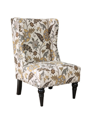 Sherri Contemporary Black Floral Patterned Wingback Chair