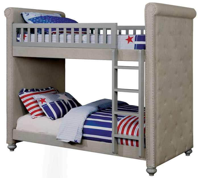 Sally Transitional Scrolled Twin Bunk Bed in Grey