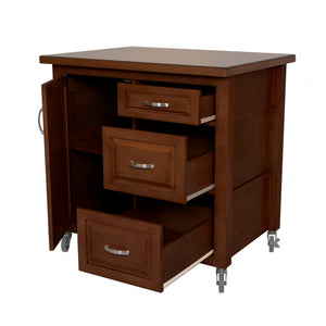 Sunset Trading Andrews Kitchen Cart | Brown | Three Drawers | Adjustable Shelf Cabinet