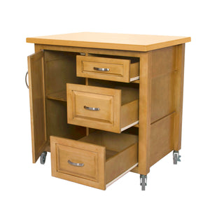 Sunset Trading Kitchen Cart | Light Oak | Three Drawers | Adjustable Shelf Cabinet
