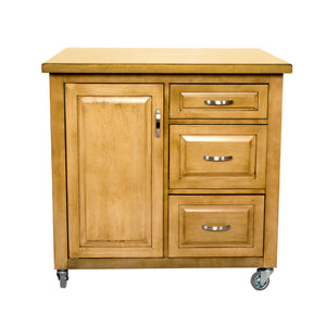 Sunset Trading Kitchen Cart | Light Oak | Three Drawers | Adjustable Shelf Cabinet